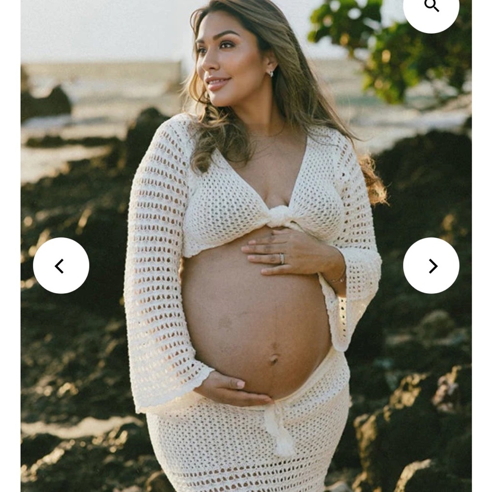 Crochet Tie-Front Swim Coverup Set in Cream